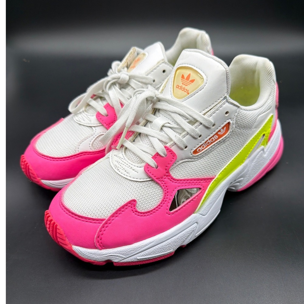 Adidas Falcon Womens Shoes Size 6 White Shock Pink Solar Yellow EE4405 Retro 90s